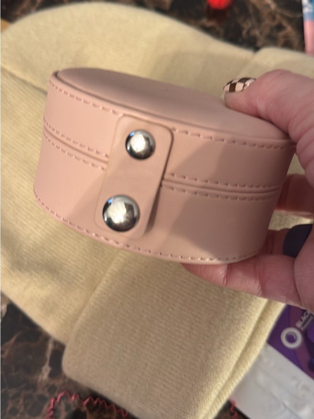 Blush Pink Round Jewelry Case with Snap Closure